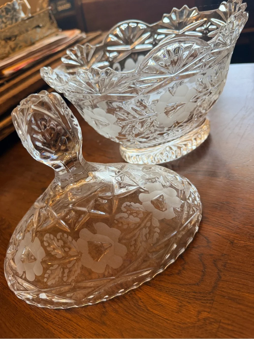 Large Cut Crystal rose Covered Candy Dish - Clear Glass cute candle making